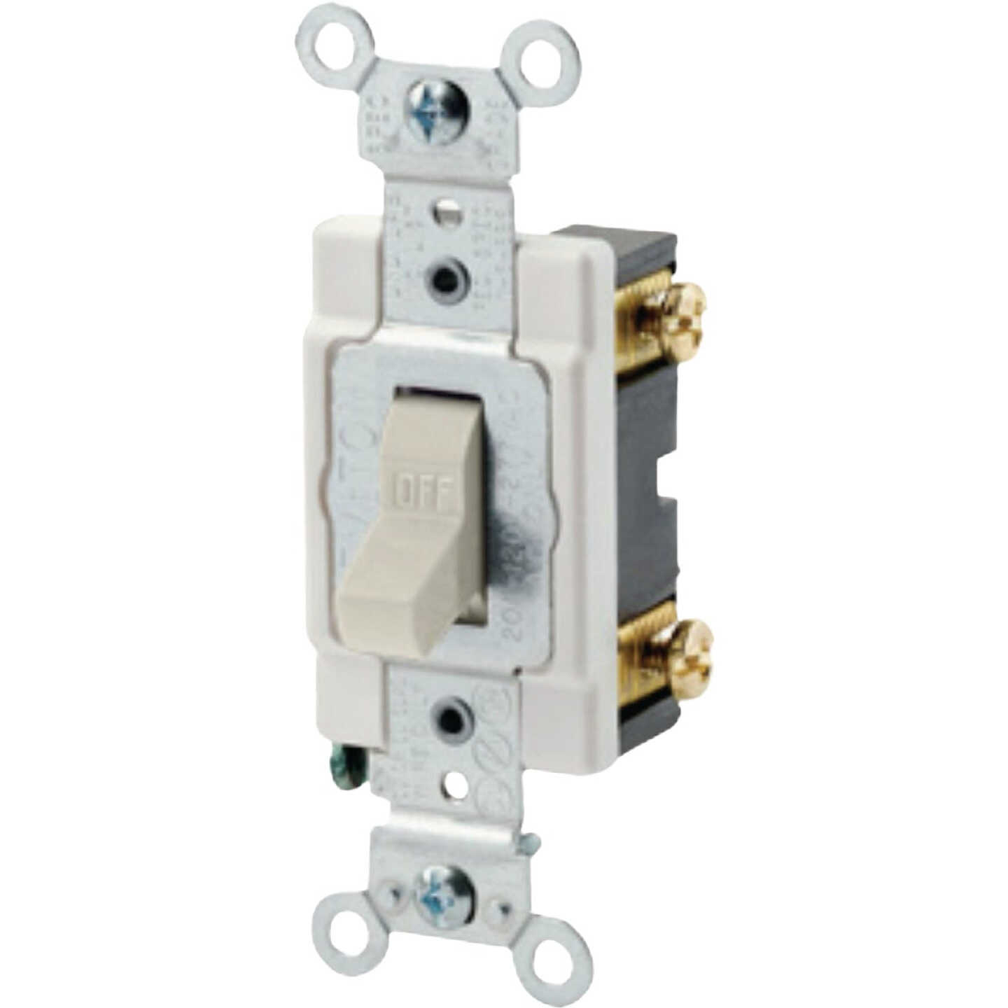 Leviton Commercial Grade 20A Toggle Single Pole AC Quiet Switch, Light Almond Image 1