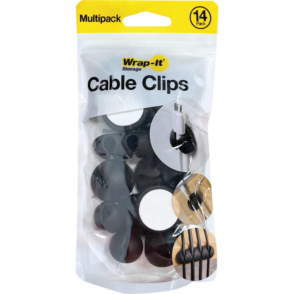 Wrap-It Storage Single Black Cable Clip (14-Pack)
