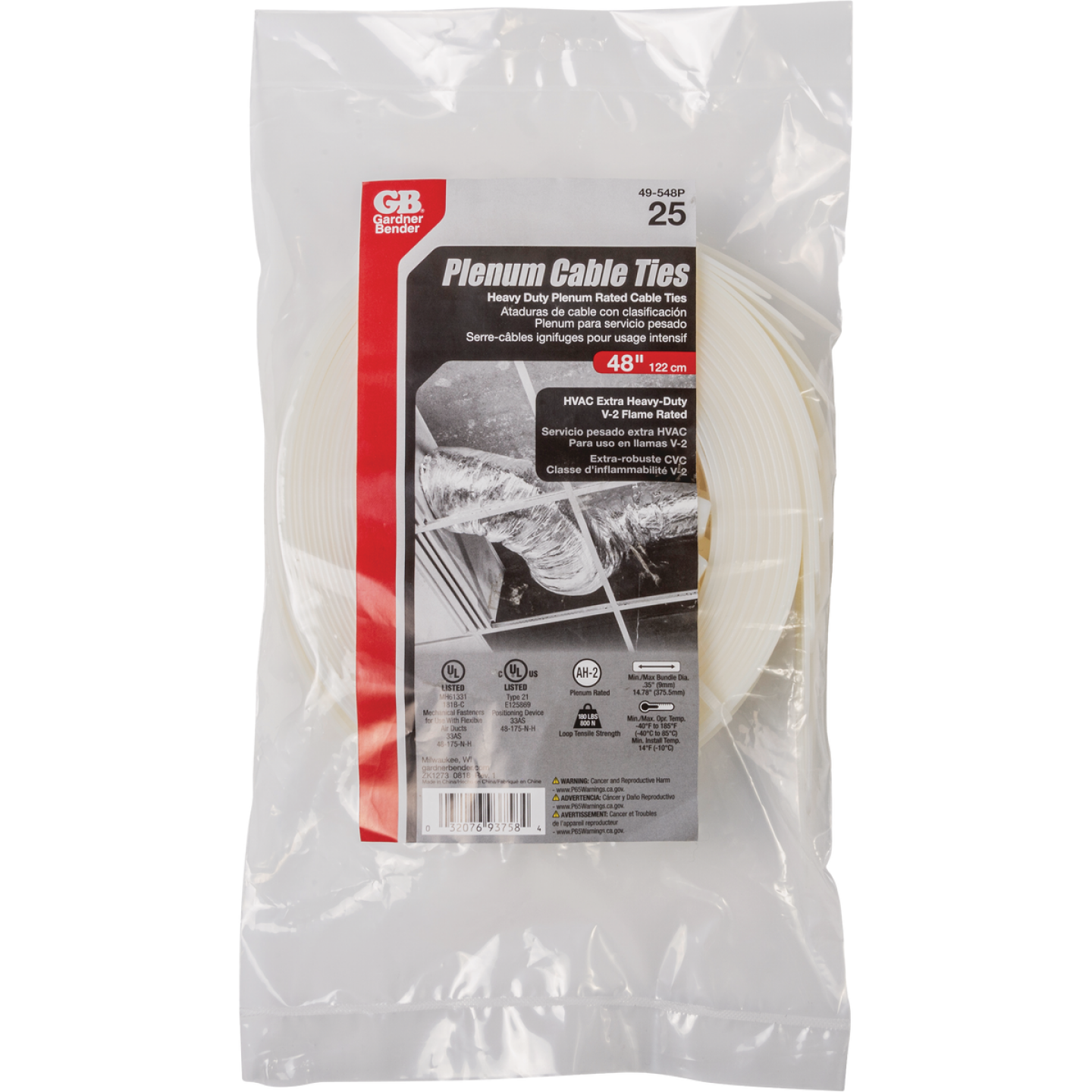 Gardner Bender 48 In. x 0.35 In. Natural Plenum Cable Tie (25-Pack) Image 1