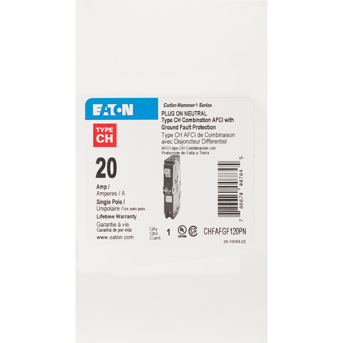 Eaton CH 20A Single-Pole AFCI/GFCI Circuit Breaker Image 2