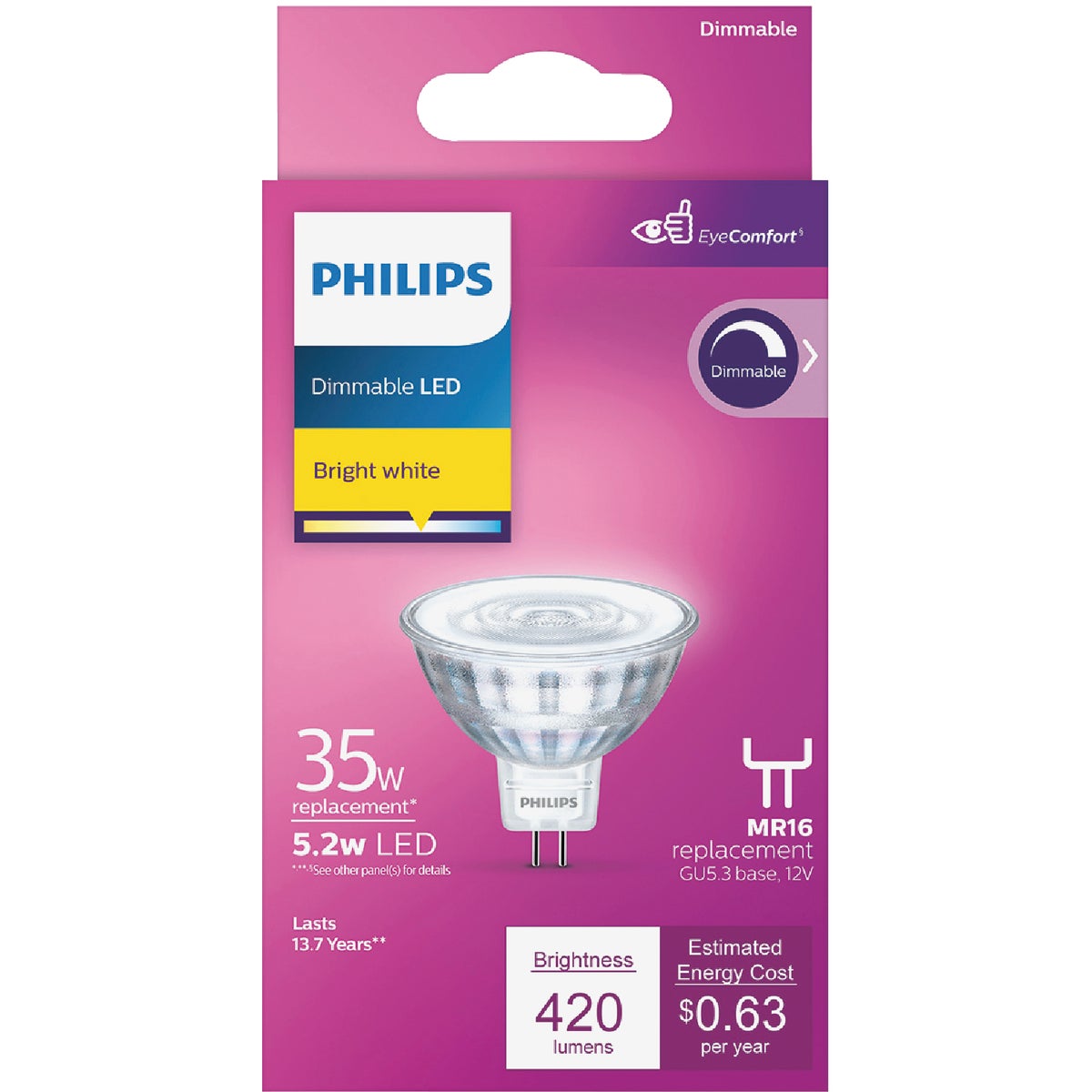 Philips 35W Equivalent Bright White MR16 GU5.3 Base LED Spotlight Light Bulb Image 2