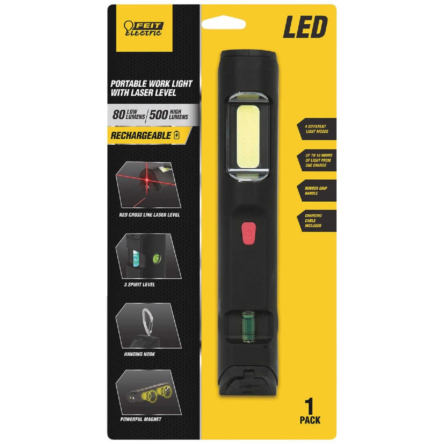 Feit Electric 500 Lm. LED Rechargeable Handheld Work Light with Laser Level Image 2