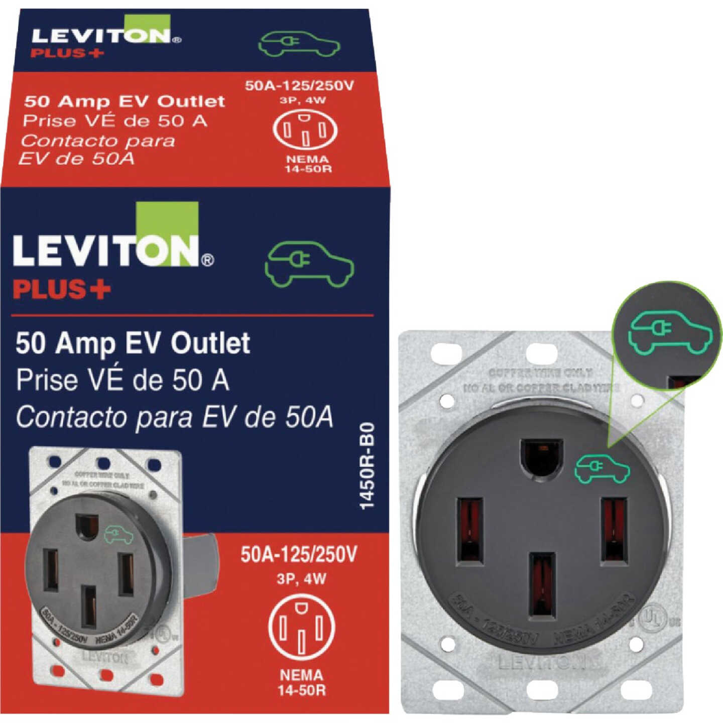 Leviton 50A 125/250V NEMA 14-50R EV Charging Receptacle Image 1