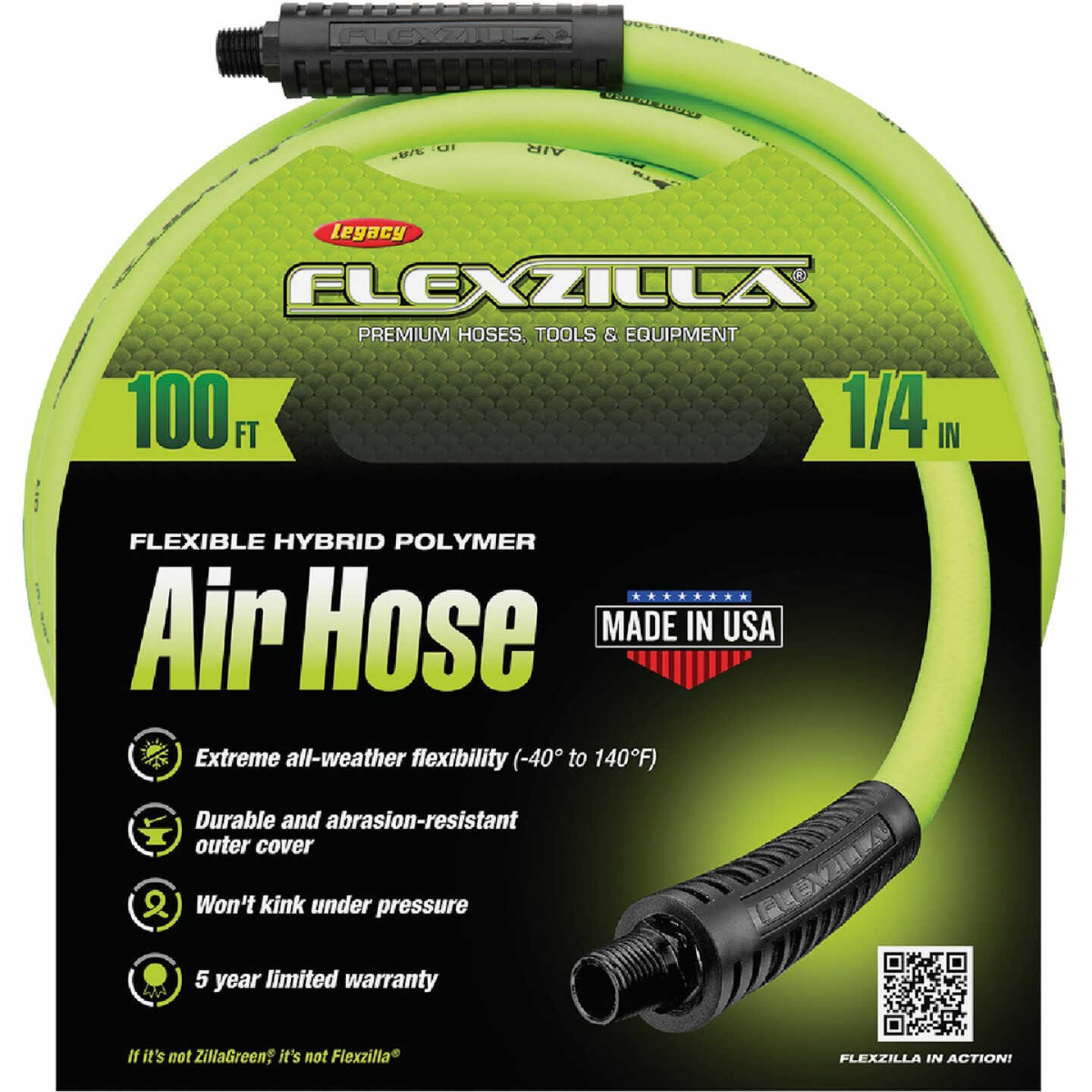 Flexzilla 1/4 In. x 100 Ft. Polymer-Blend Air Hose with 1/4 In. MNPT Fittings Image 7