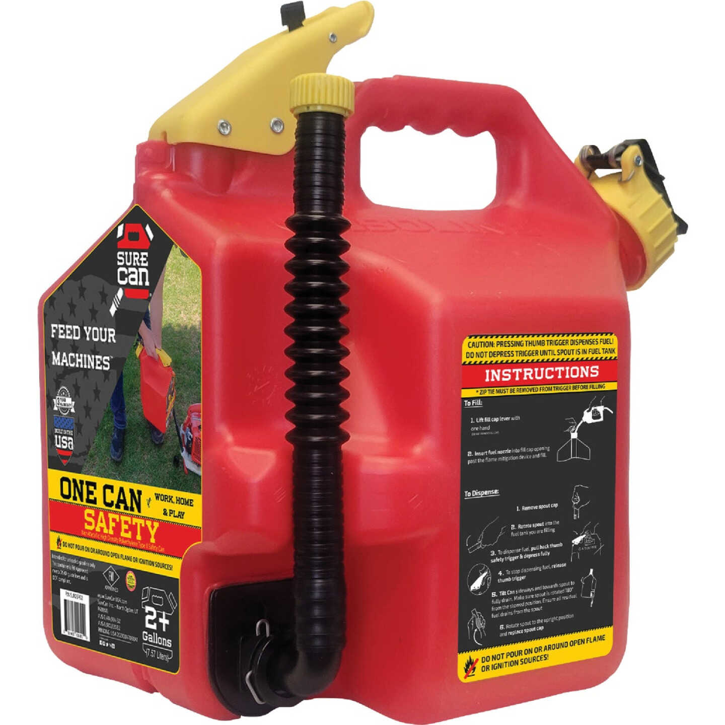 SureCan 2+ Gal. Plastic Gasoline Fuel Can, Red Image 1