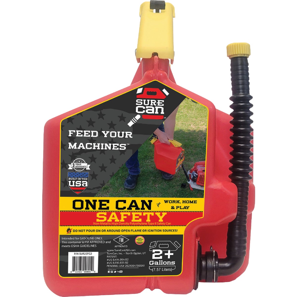SureCan 2+ Gal. Plastic Gasoline Fuel Can, Red Image 3