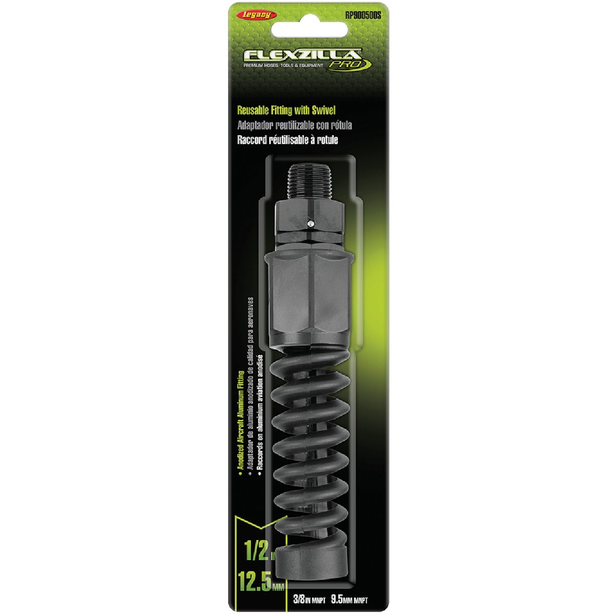 Flexzilla Pro 1/2 In. Barb 3/8 In. MNPT Reusable Air Hose End with Swivel Image 5