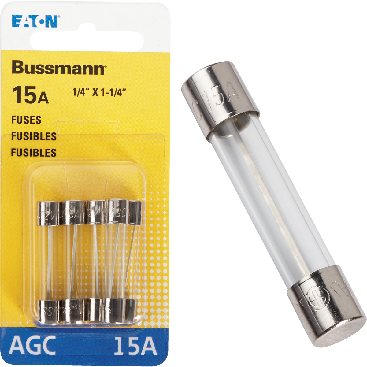Bussmann 15A 32V AGC Glass Tube Automotive Fuse (5-Pack) Image 1