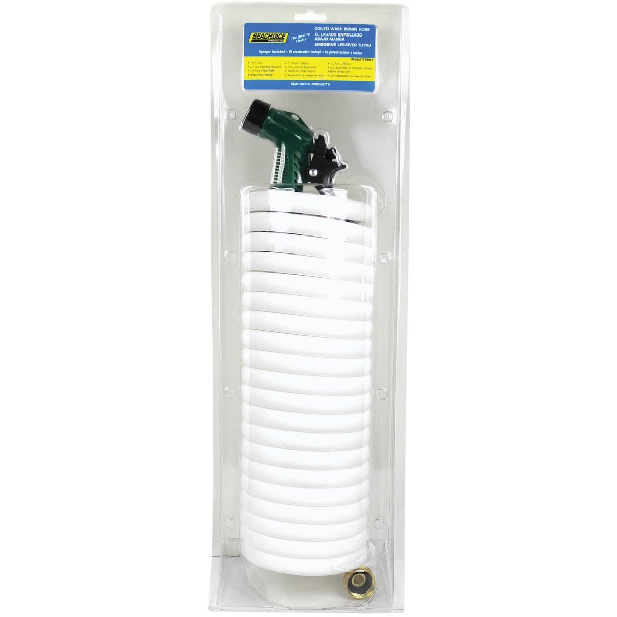 Seachoice 1/2 In. Dia x 25 Ft. L White Coiled Washdown Hose with Sprayer and Fittings