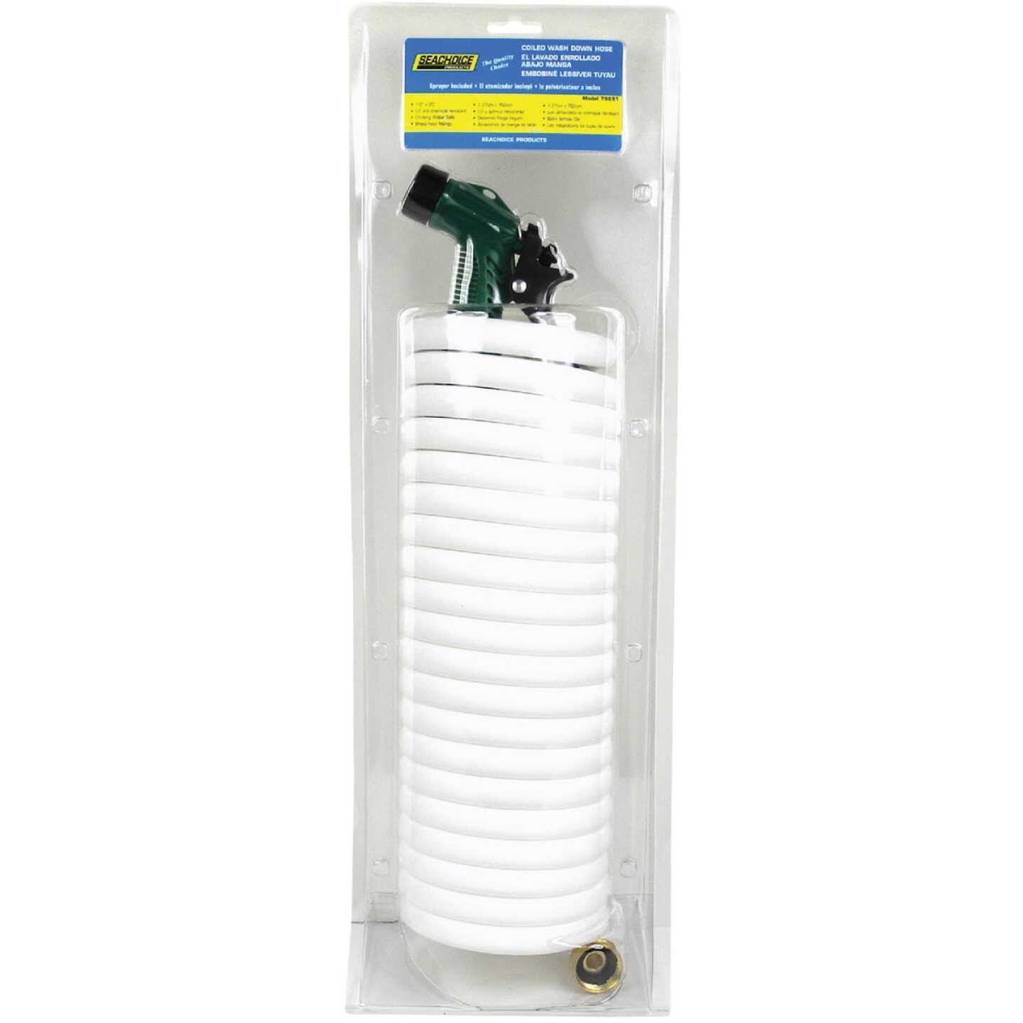 Seachoice 1/2 In. Dia x 25 Ft. L White Coiled Washdown Hose with Sprayer and Fittings Image 1