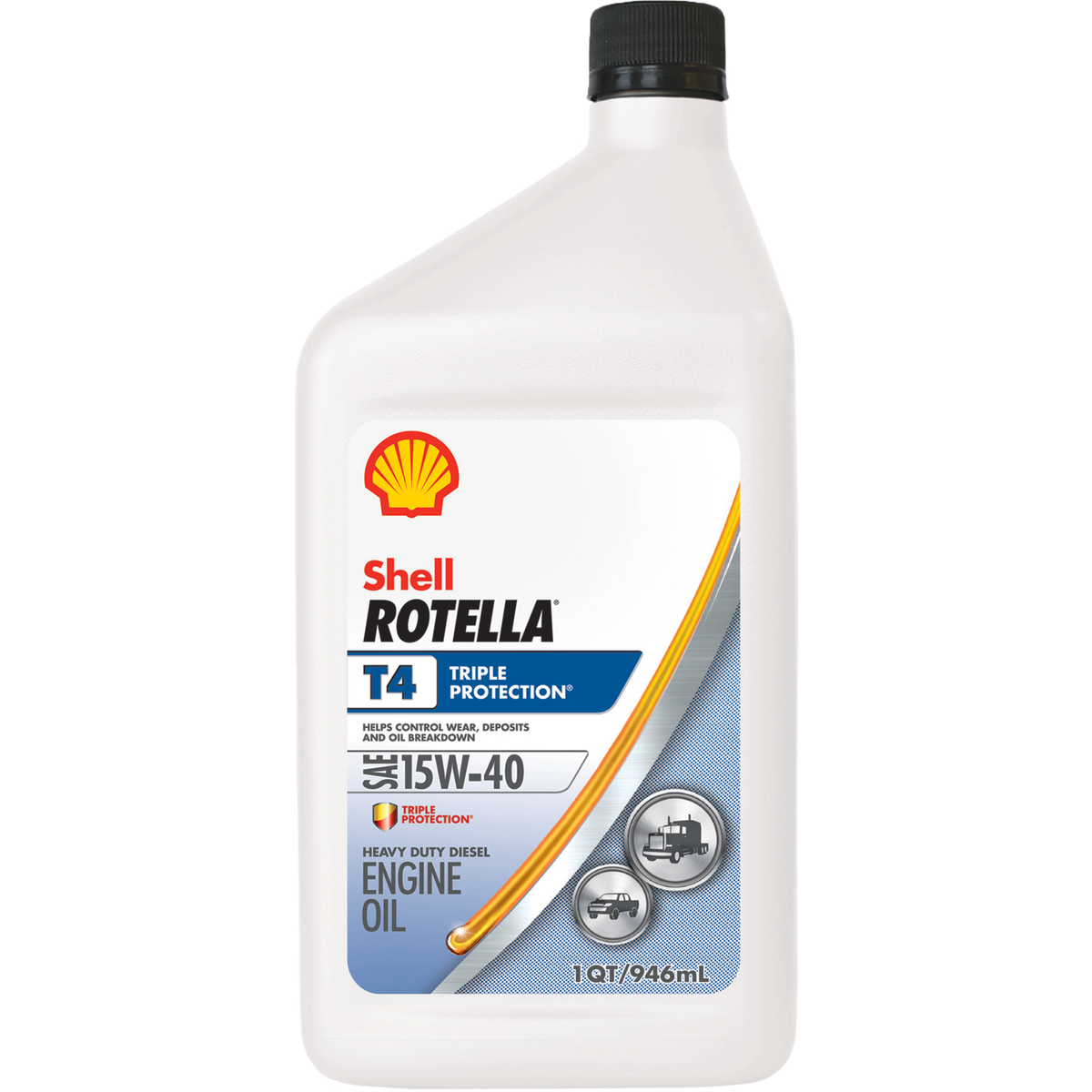 Shell Rotella T4 Triple Protection 15W-40 Diesel Engine Oil, 1 Qt.