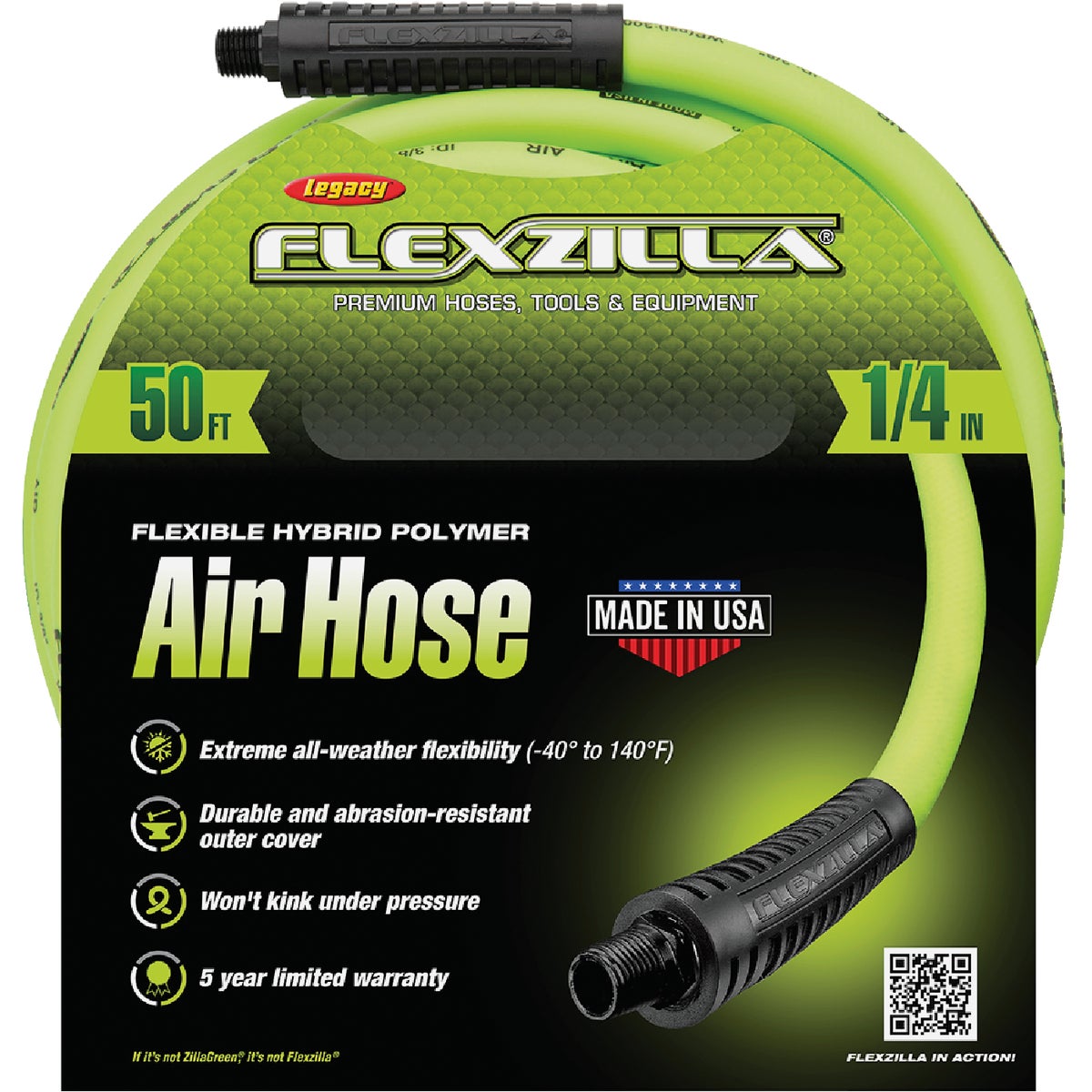 Flexzilla 1/4 In. x 50 Ft. Polymer-Blend Air Hose with 1/4 In. MNPT Fittings Image 7
