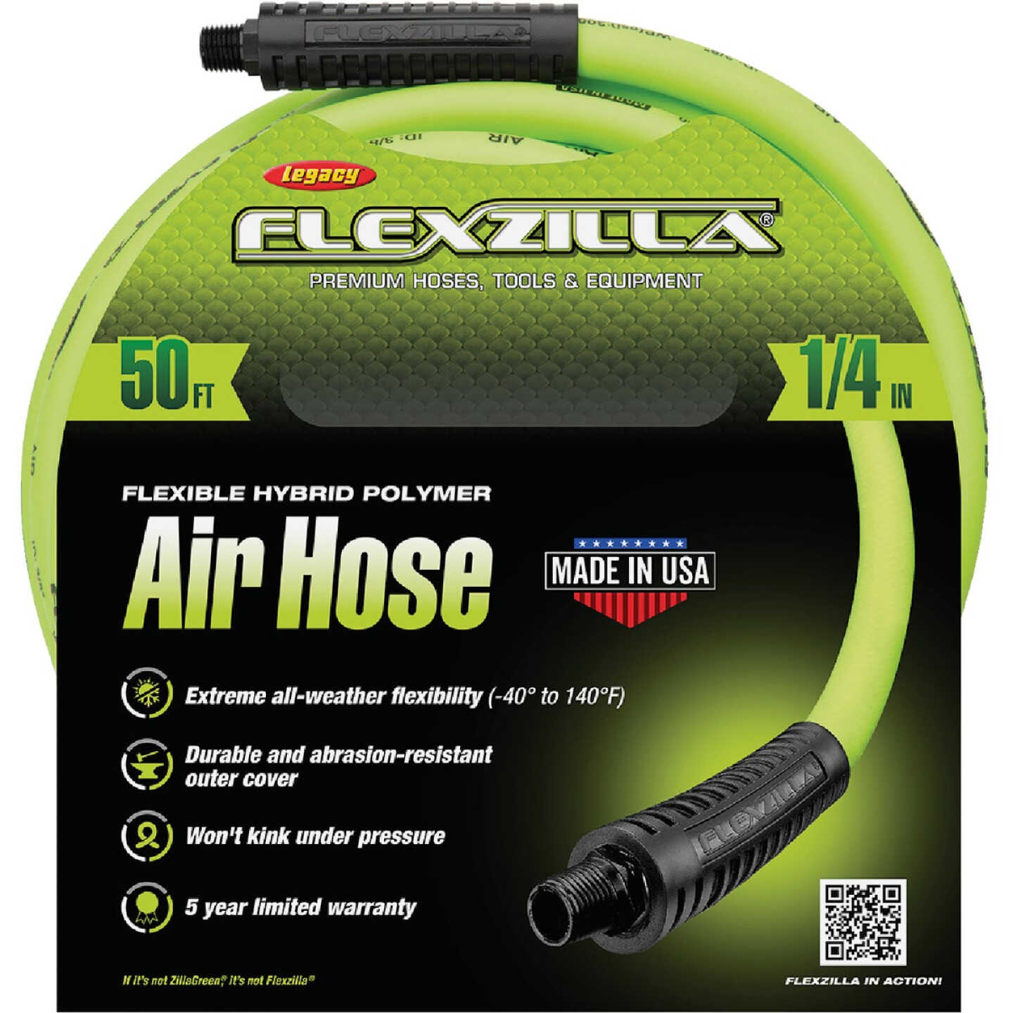 Flexzilla 1/4 In. x 50 Ft. Polymer-Blend Air Hose with 1/4 In. MNPT Fittings Image 7