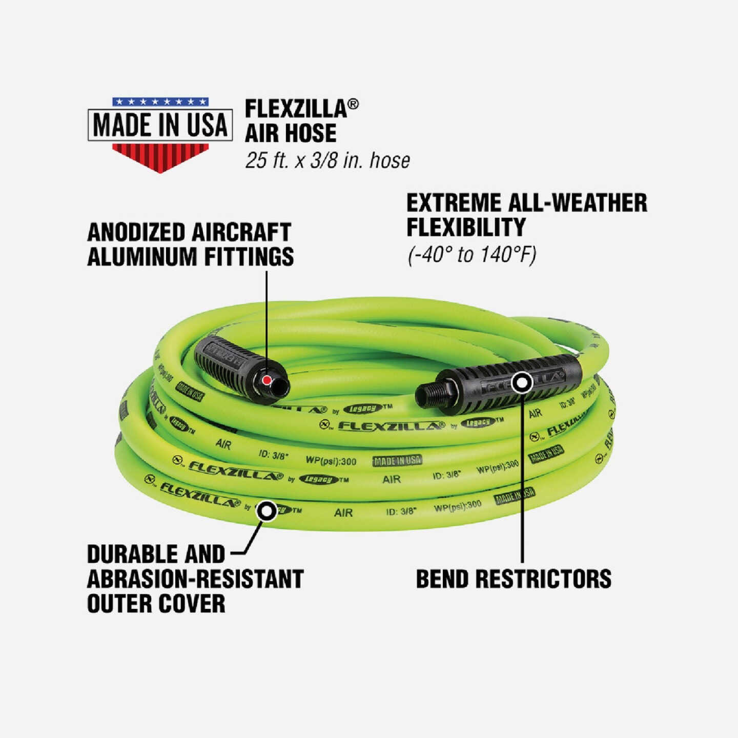 Flexzilla 3/8 In. x 25 Ft. Polymer-Blend Air Hose with 1/4 In. MNPT Fittings Image 2