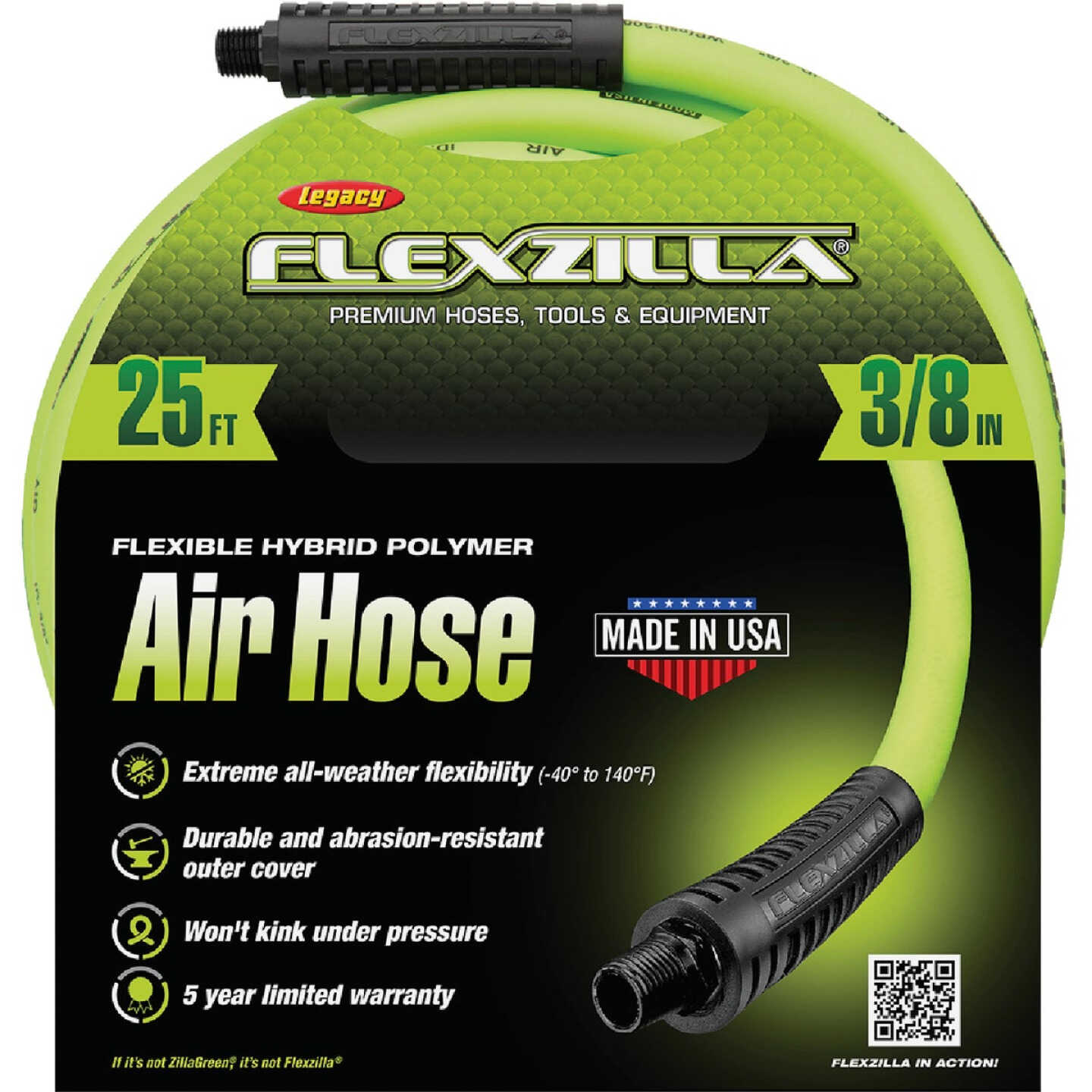 Flexzilla 3/8 In. x 25 Ft. Polymer-Blend Air Hose with 1/4 In. MNPT Fittings Image 7