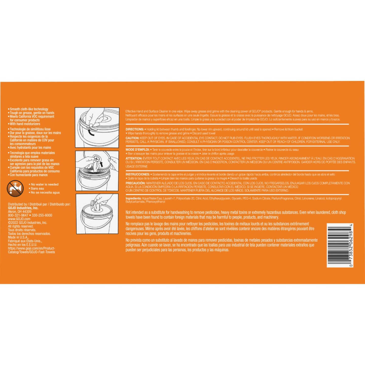 GOJO Fast Towels Multi-Purpose Heavy Duty Hand Cleaner Wipes, Fresh Citrus (130 Ct.) Image 4