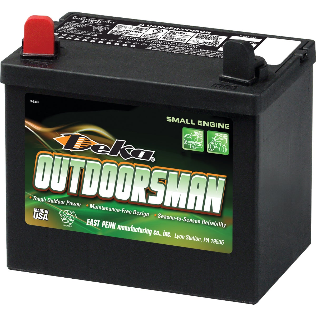 Deka Outdoorsman 12-Volt Lawn & Garden 300 CCA Small Engine Battery, Left Front Positive Terminal Image 1