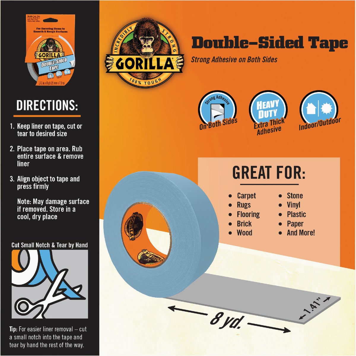 Gorilla 1.41 In. x 8 Yd. Double-Sided Duct Tape, Gray Image 4