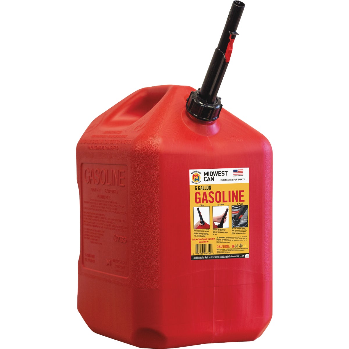  Midwest Can 6 Gal. Plastic Auto Shut Off Gasoline Fuel Can, Red