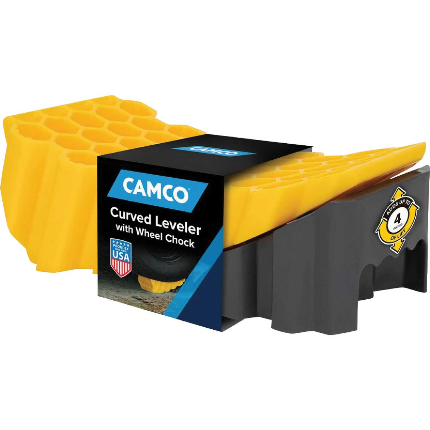 Camco Curved Leveler and Wheel Chock Image 1