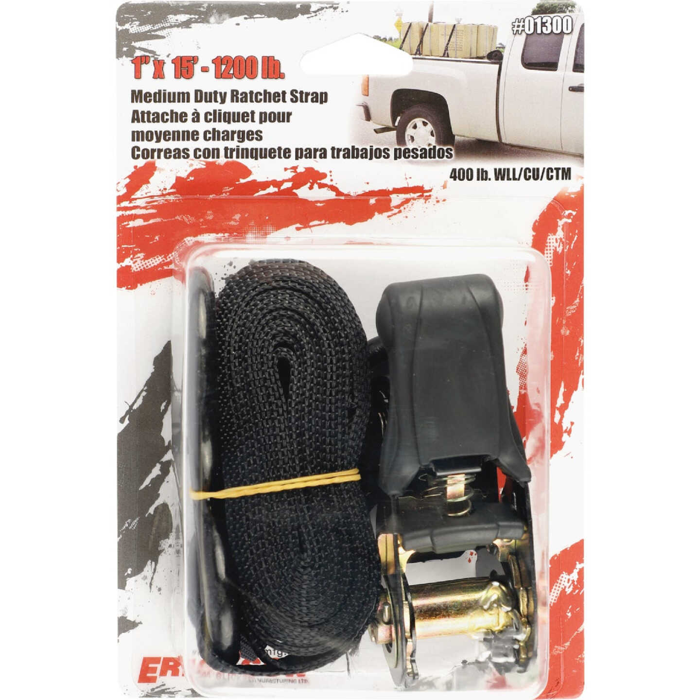 Erickson 1 In. x 15 Ft. 1200 Lb. Ratchet Strap W/S-Hooks & Soft Grip Ratchet Handle Image 2
