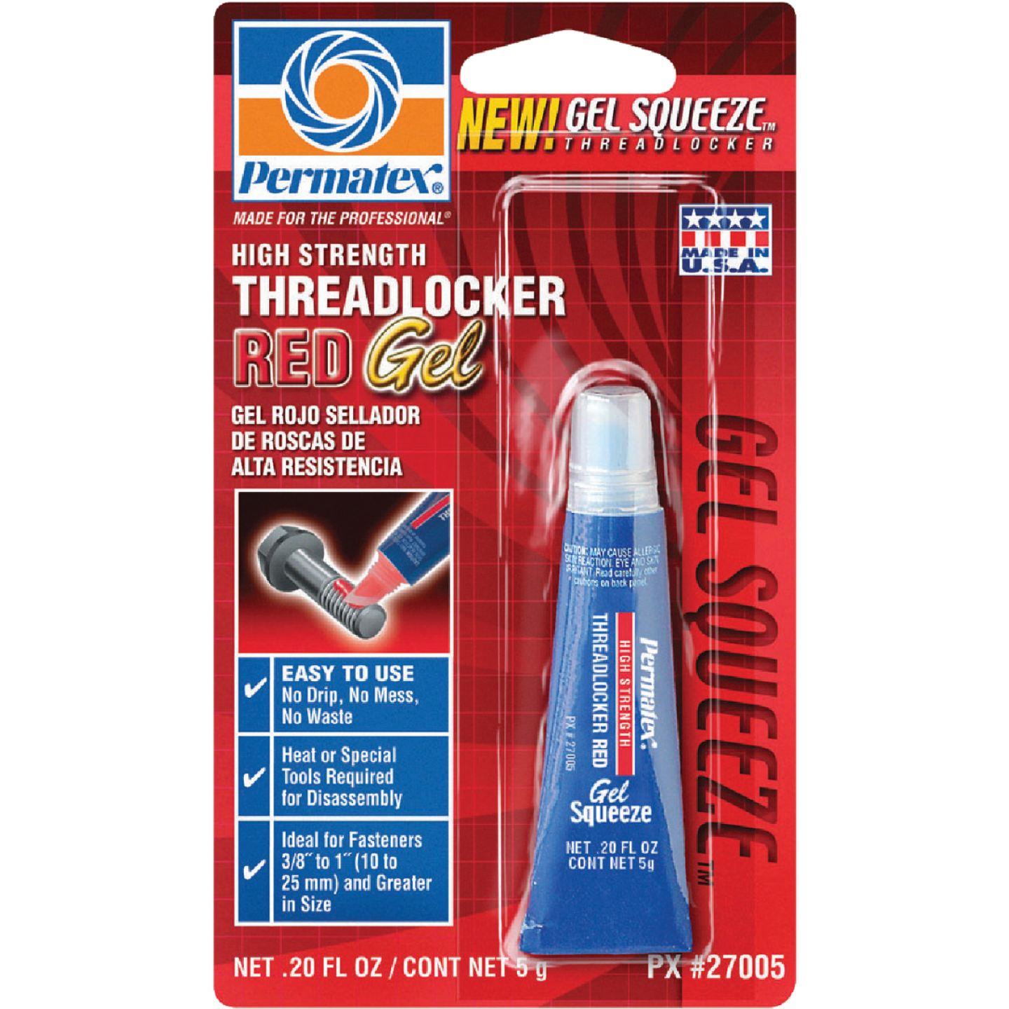 PERMATEX 0.2 Oz. Red High-Strength Gel Squeeze Threadlocker Image 1