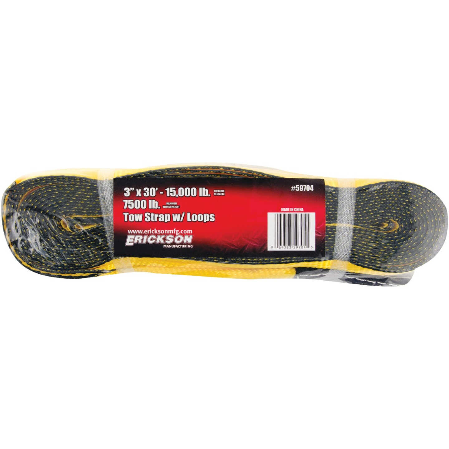 Erickson 3 In. x 30 Ft. 7500 Lb. Safe Work Load Polyester Tow Strap with Loops, Yellow Image 2