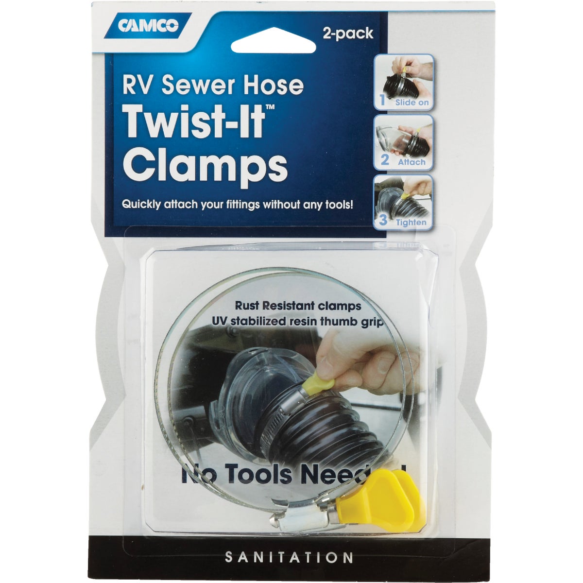 Camco 3 In. Twist-It Clamp RV Sewer Hose Connector, (2-Pack) Image 2