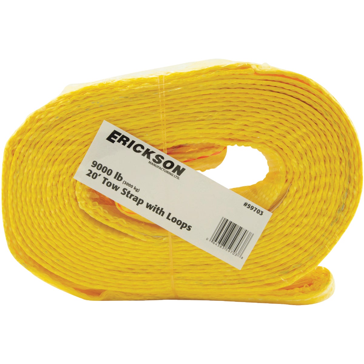 Erickson 2 In. x 20 Ft. 4500 Lb. Safe Work Load Polyester Tow Strap with Loops, Yellow Image 2