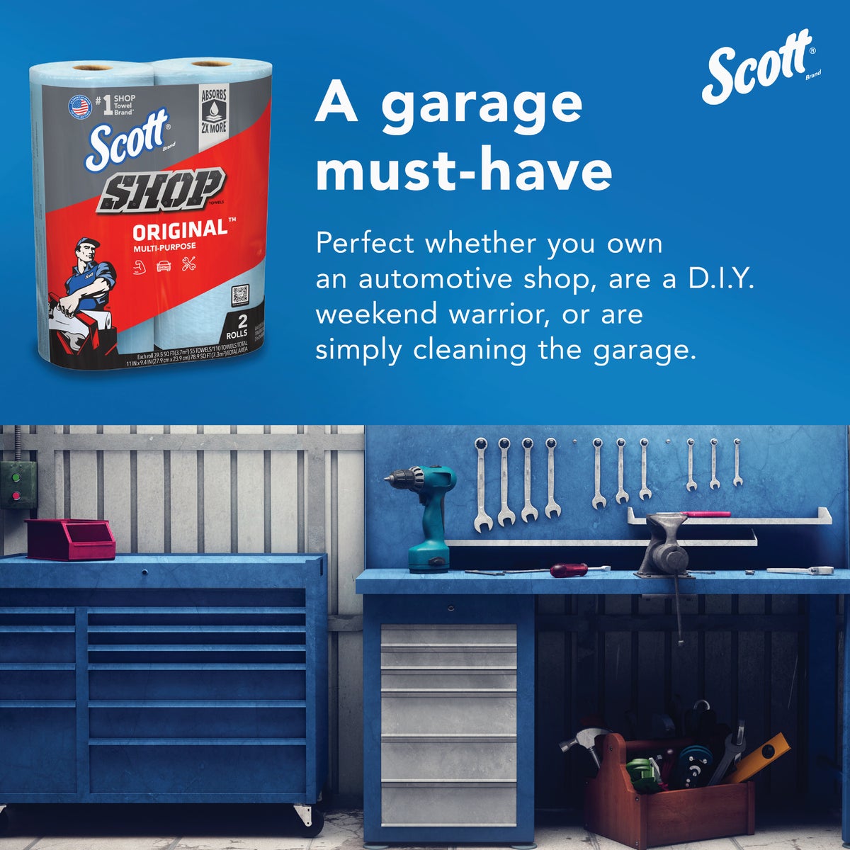 Scott 11 In. W x 9.4 In. L Disposable Original Shop Towel, (2-Roll/110-Sheets) Image 4