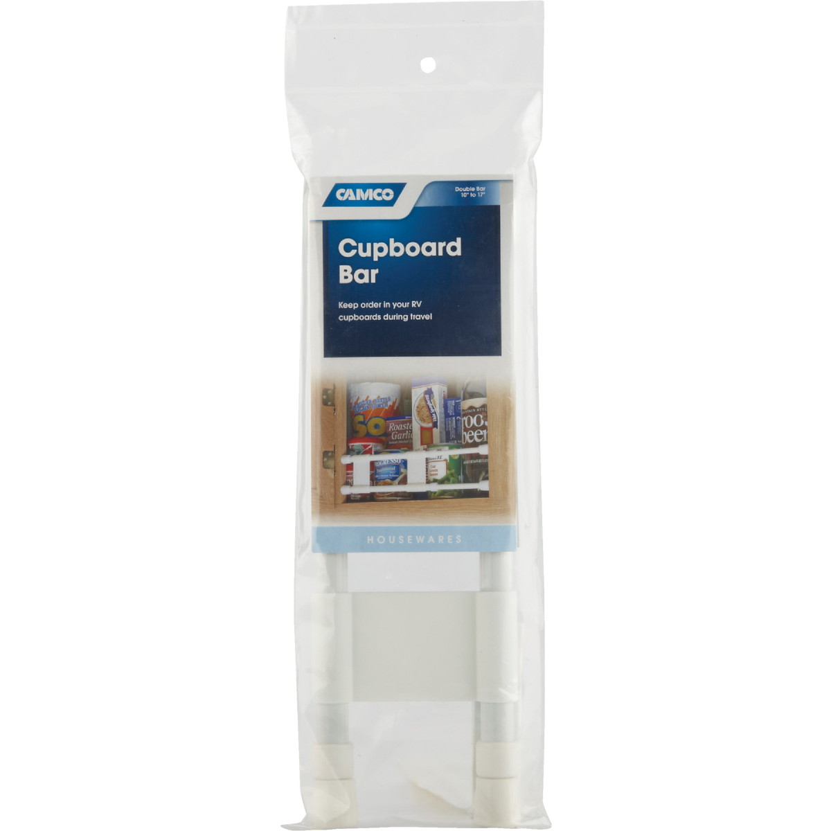 Camco Extends 10 In. to 17 In. White Cupboard RV Storage Bar Image 3