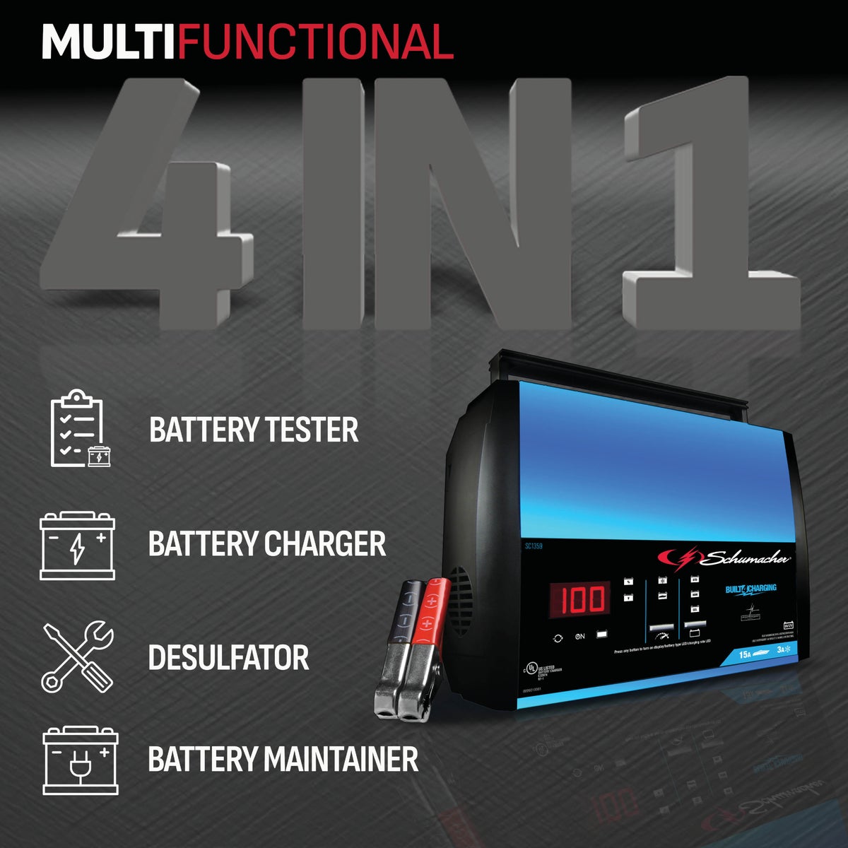  Schumacher Fully Automatic 6V and 12V 15A Auto Battery Charger Image 3