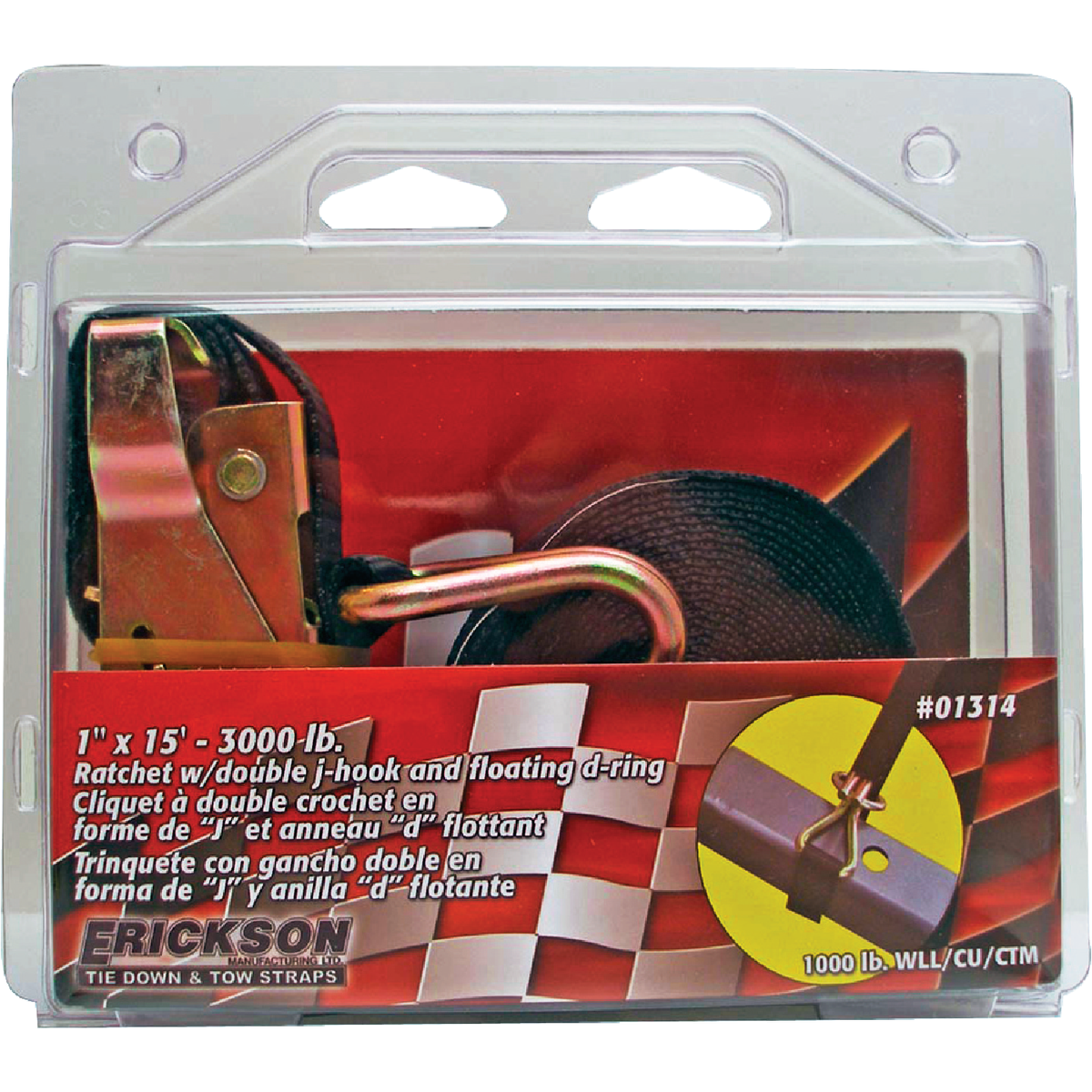 Erickson 1 In. x 15 Ft. 1000 Lb. Ratchet Strap with Floating D Ring Image 2