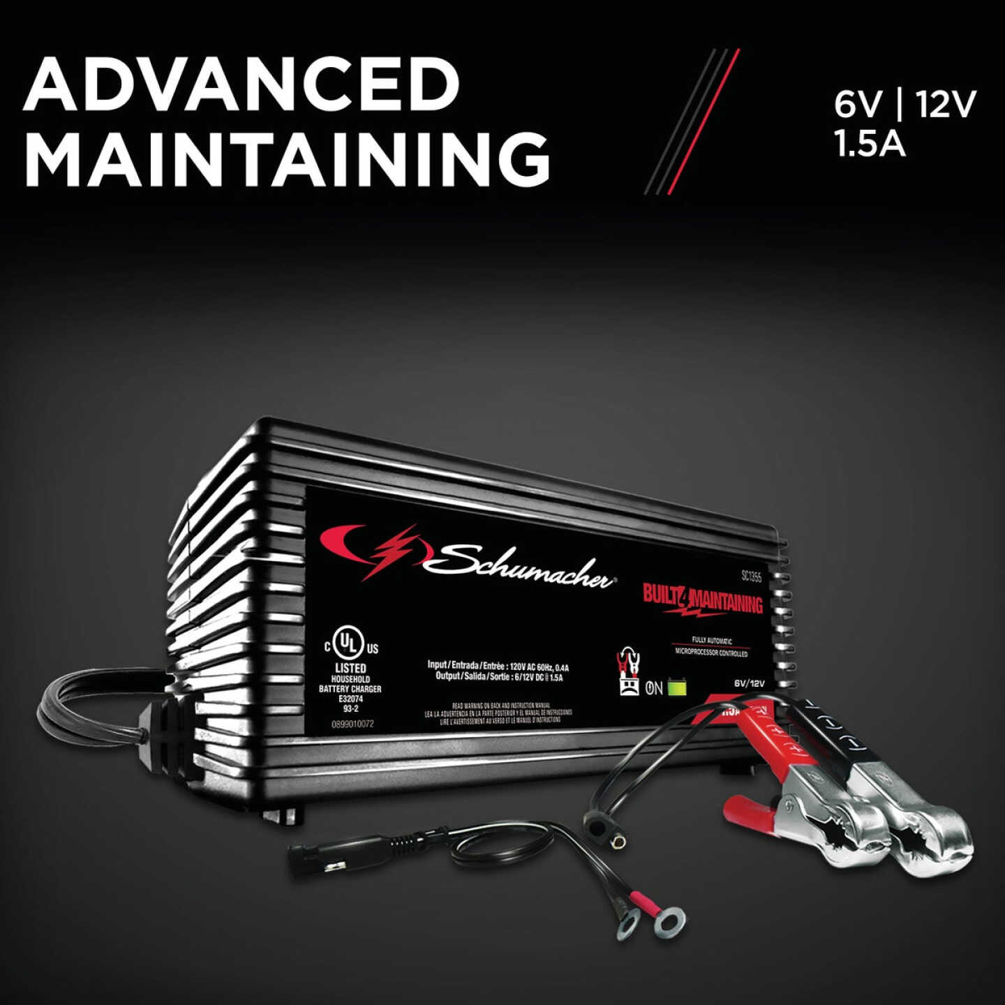 Schumacher Automatic 6V and 12V 1.5A Auto Battery Charger/Maintainer Image 3