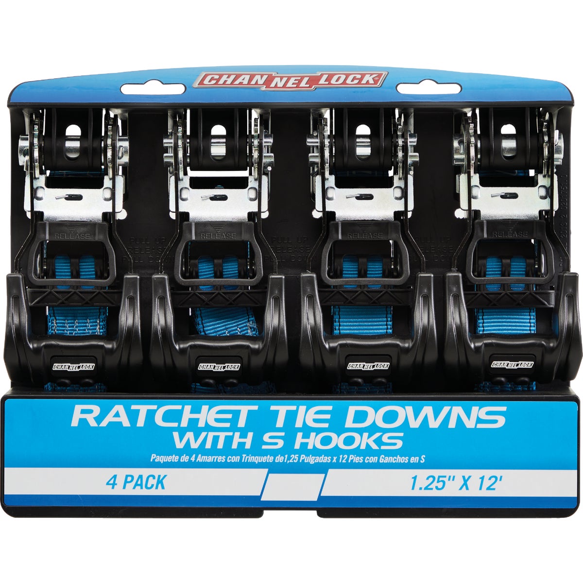 Channellock 1.25 In. x 12 Ft. Ratchet Tie Down With S Hooks (4-Pack) Image 2