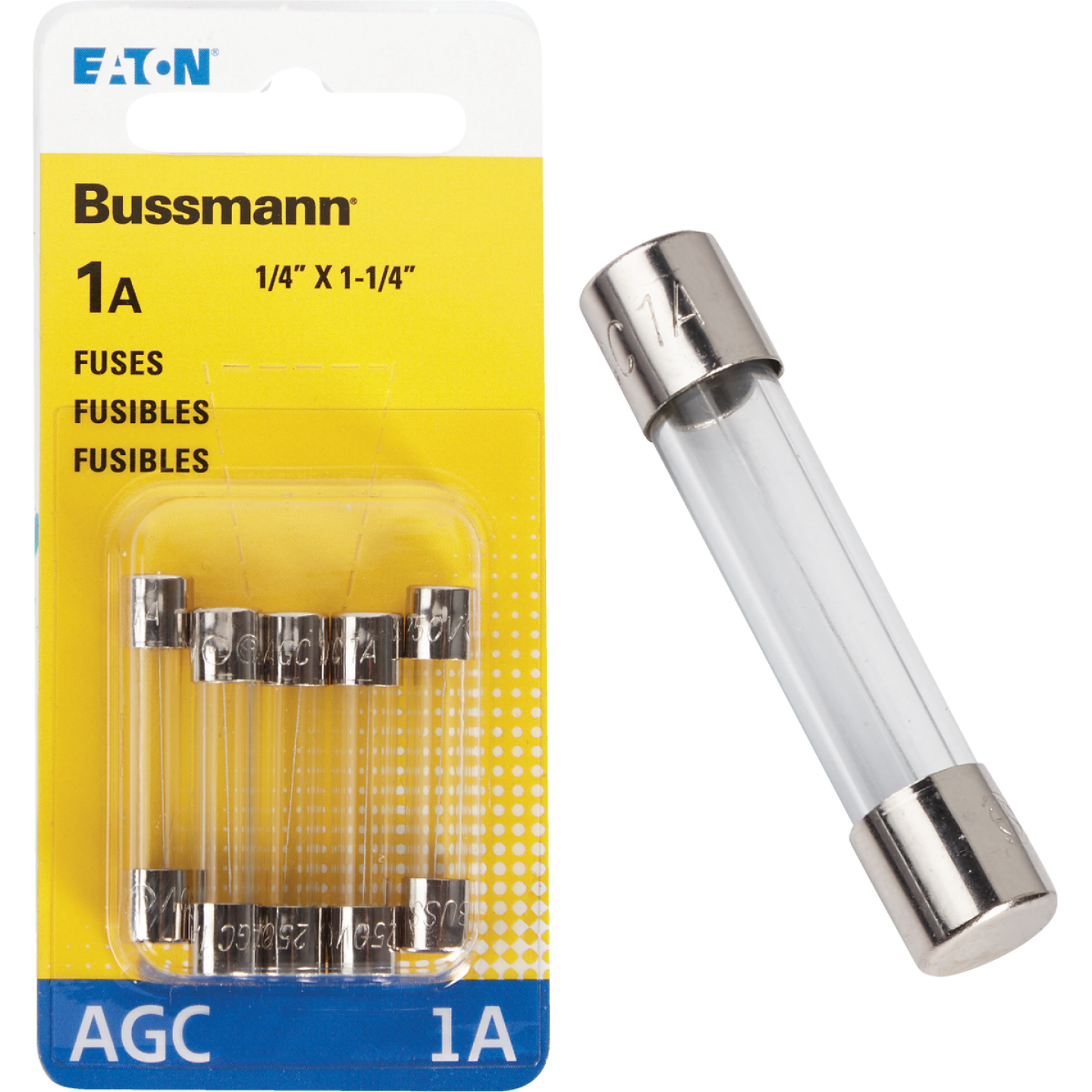 Bussmann 1A 250V AGC Glass Tube Automotive Fuse (5-Pack) Image 1