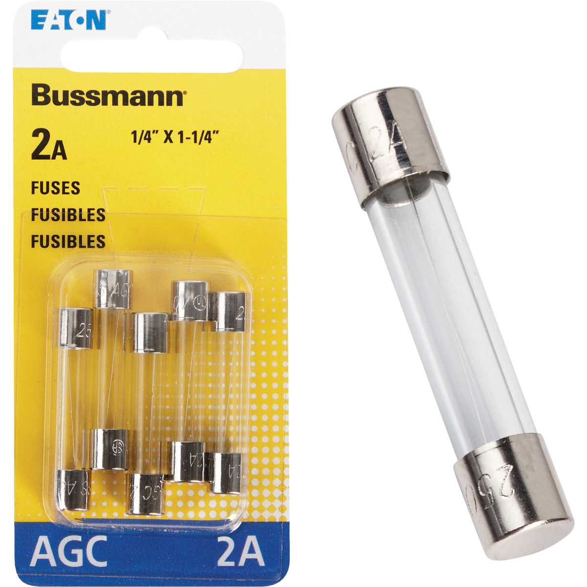 Bussmann 2A 250V AGC Glass Tube Automotive Fuse (5-Pack)