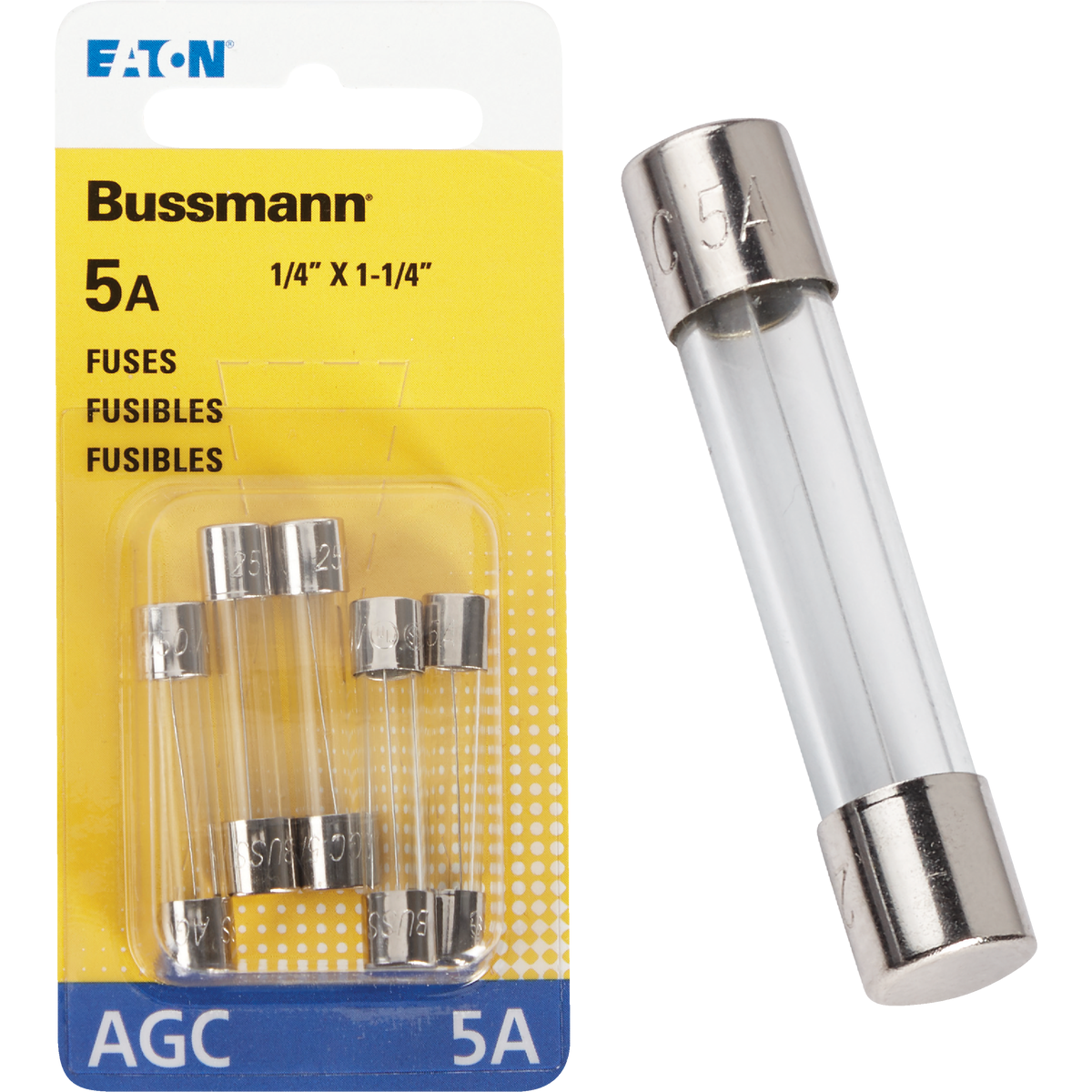 Bussmann 5A 250V AGC Glass Tube Automotive Fuse (5-Pack) Image 1