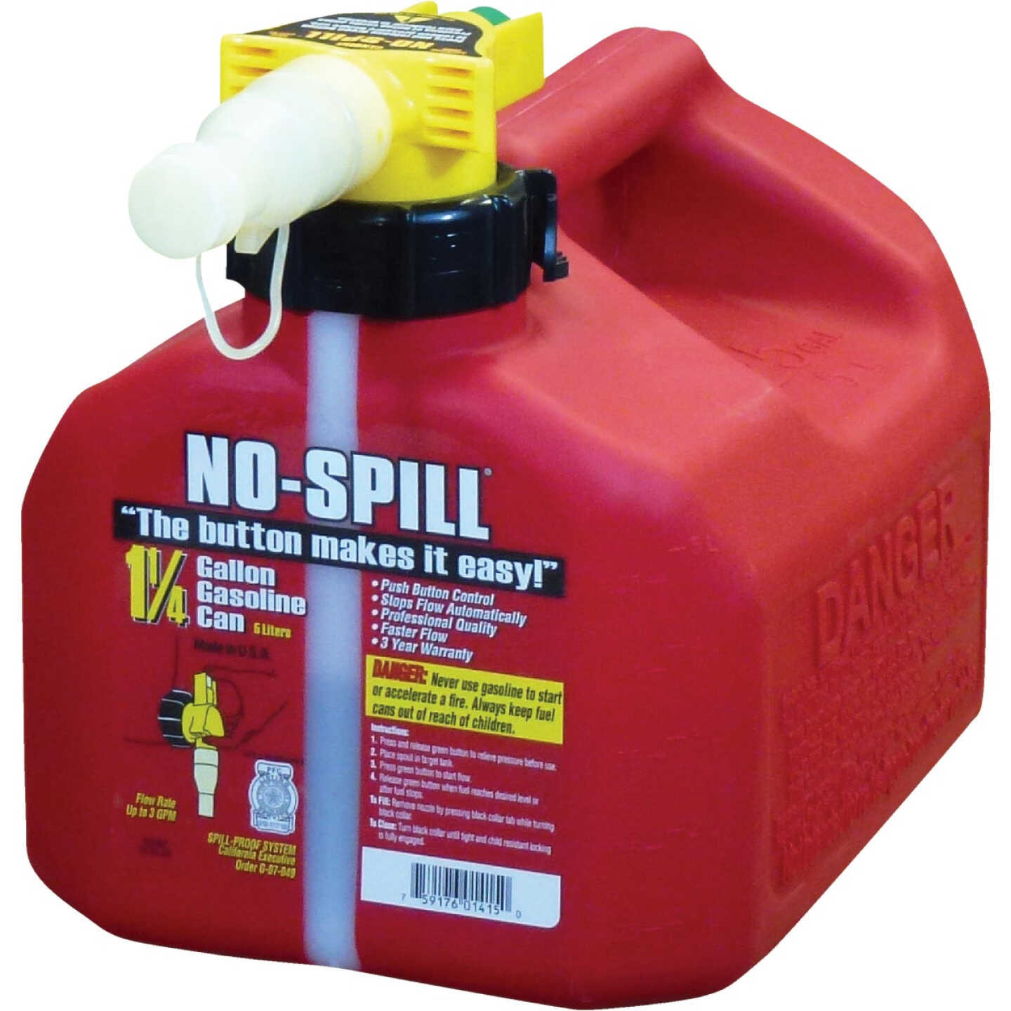 No-Spill 1-1/4 Gal. Plastic Gasoline Fuel Can, Red Image 1