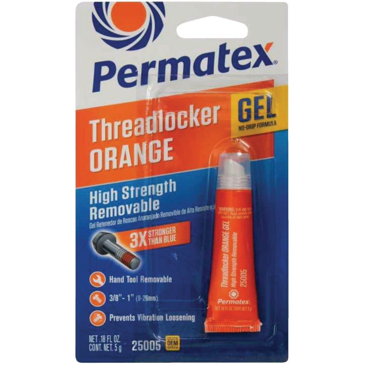 Permatex High Strength 0.2 Oz. 5G Orange Threadlocker Gel