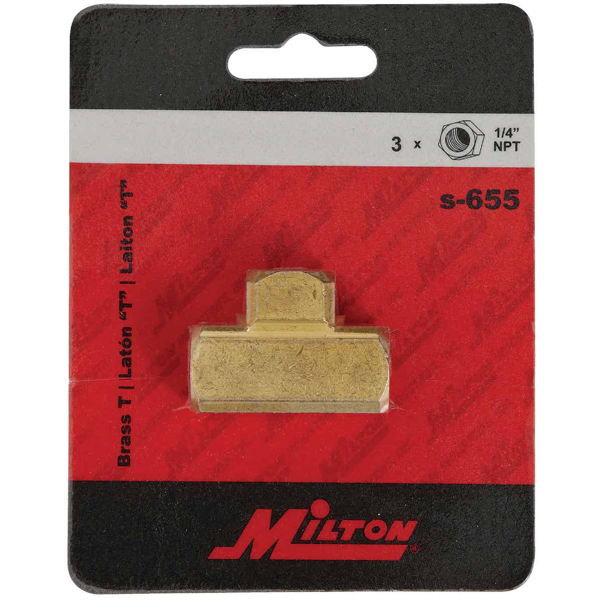 Milton 1/4 In. NPT Brass Female Air Hose Tee Image 2