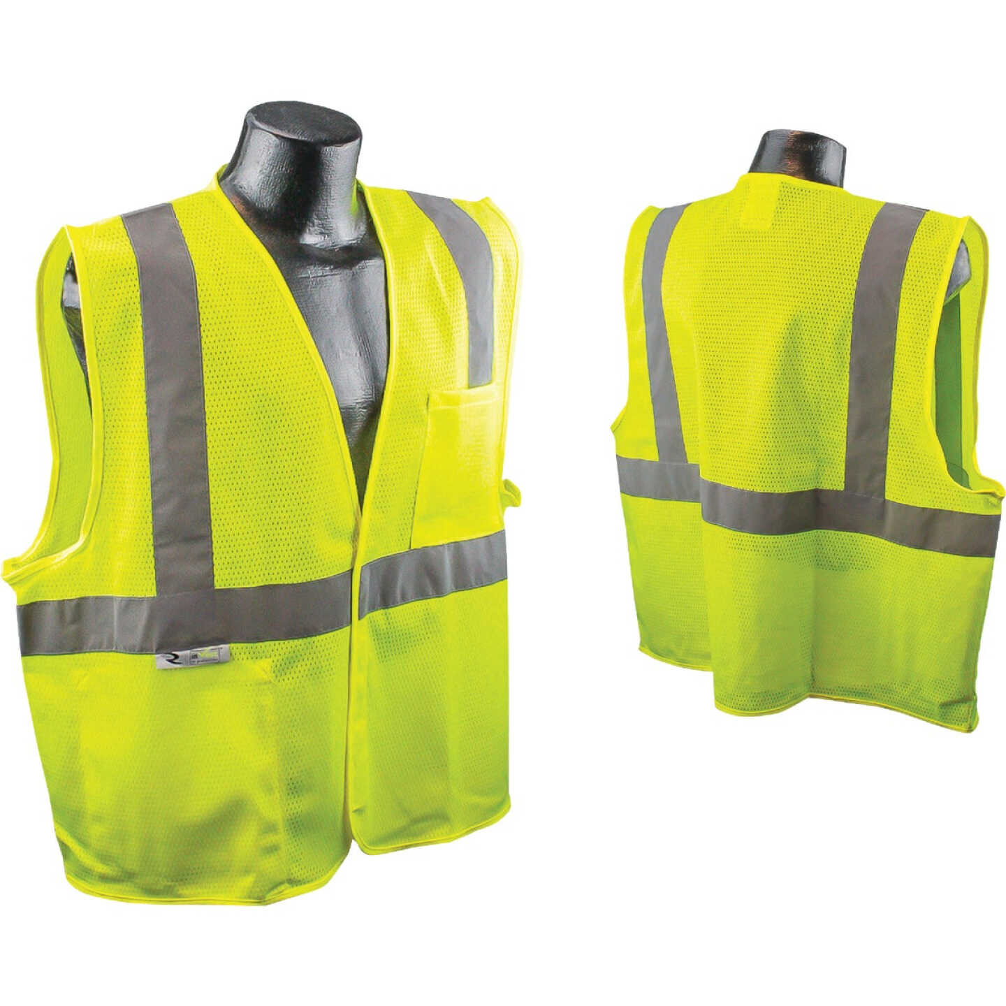 Safety Works Professional ANSI Class 2 Hi Vis Lime Mesh Safety Vest, 1 Size Fits Most Image 1