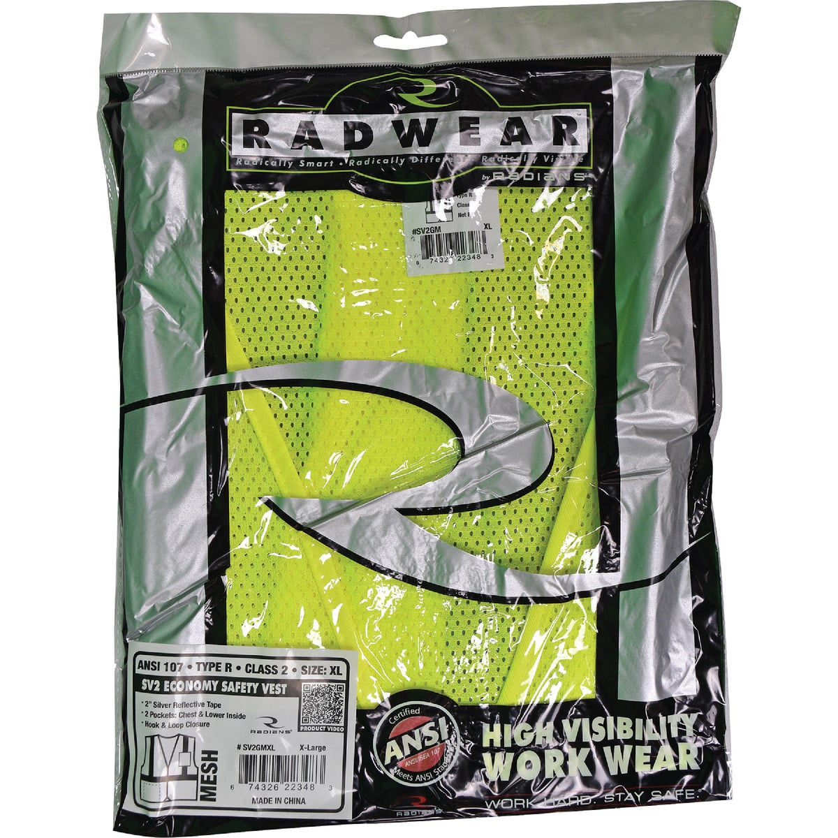 Safety Works Professional ANSI Class 2 Hi Vis Lime Mesh Safety Vest, 1 Size Fits Most Image 2