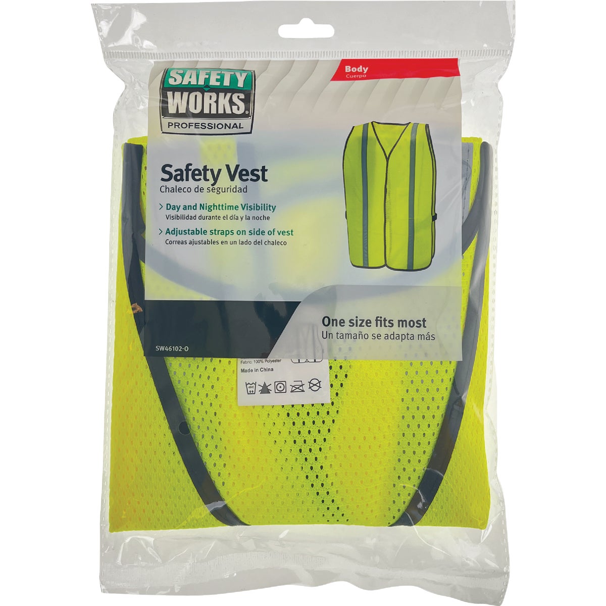 Safety Works Professional Hi Vis Lime Adjustable General Purpose Safety Vest, 1 Size Fits Most Image 2