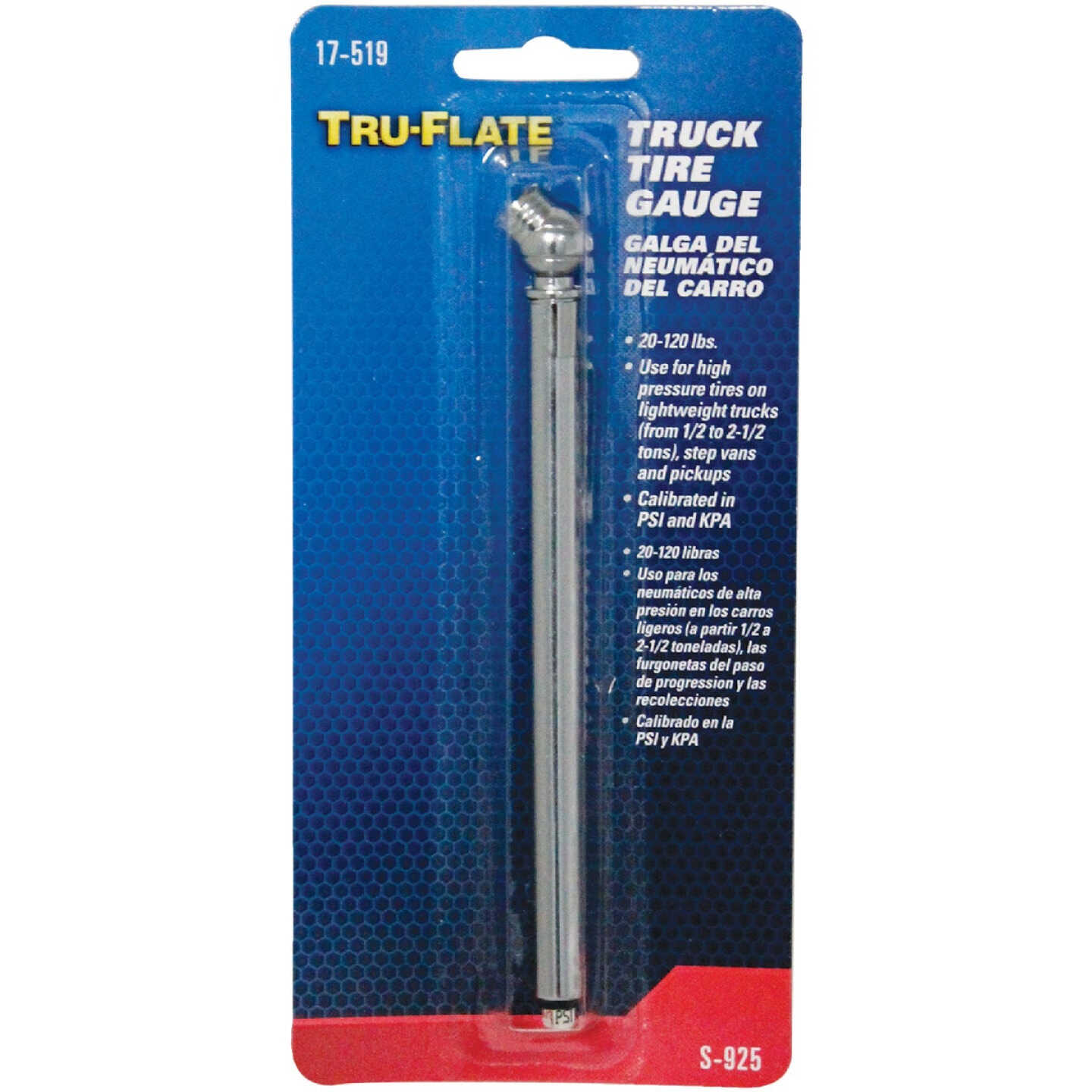 Tru-Flate 20-120 psi Chrome-Plated Truck Tire Gauge Image 2