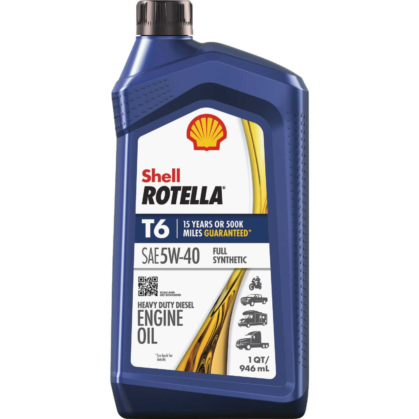 Shell Rotella T6 Full Synthetic 5W-40 Diesel Engine Oil, 1 Qt. Image 1