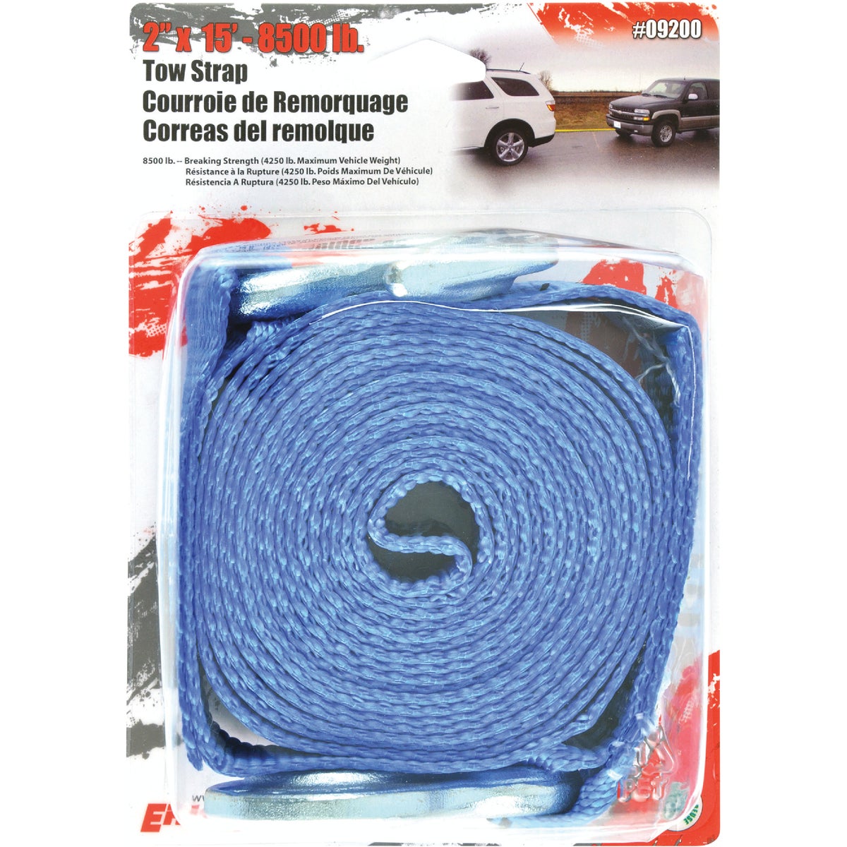 Erickson 2 In. x 15 Ft. 4250 Lb. Polyester Tow Strap with Hooks, Blue Image 2