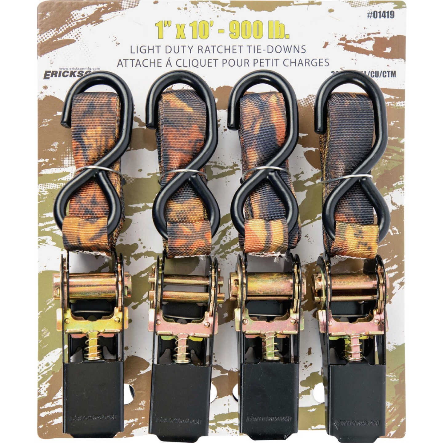 Erickson 1 In. x 10 Ft. Ratchet Tie Down Straps, Camouflage (4-Pack) Image 2