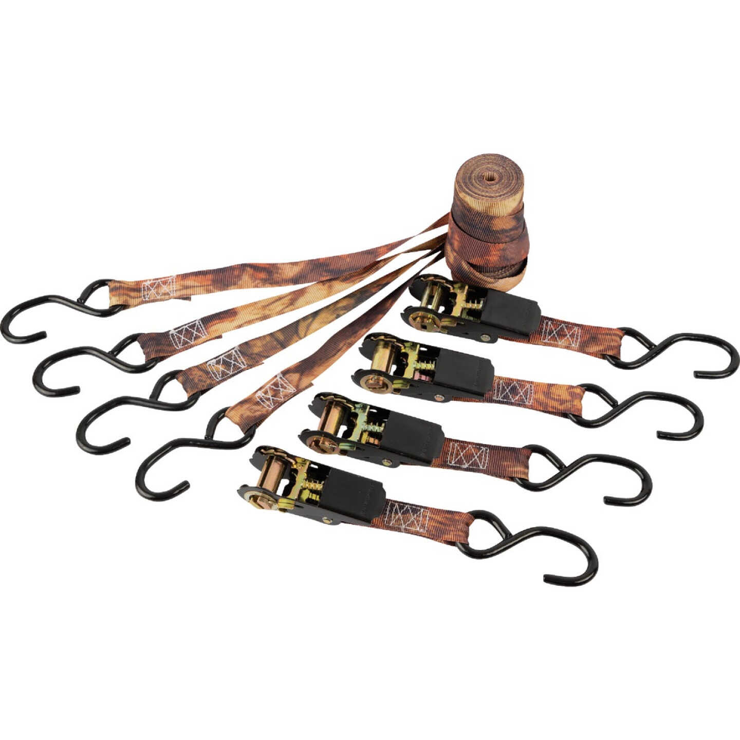Erickson 1 In. x 10 Ft. Ratchet Tie Down Straps, Camouflage (4-Pack) Image 1