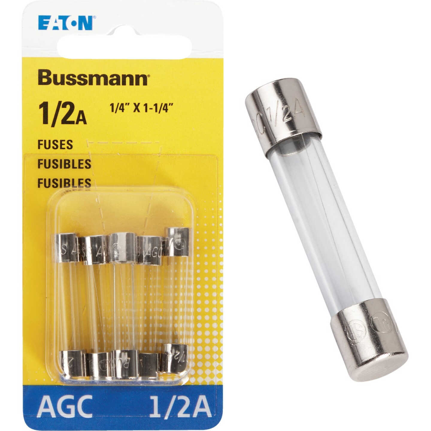 Bussmann 1/2A 250V AGC Glass Tube Automotive Fuse (5-Pack) Image 1